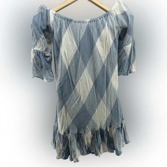 Tularosa Sara Off the Shoulder Dress Revolve Size Small Blue and White Diamond - Picture 3 of 8